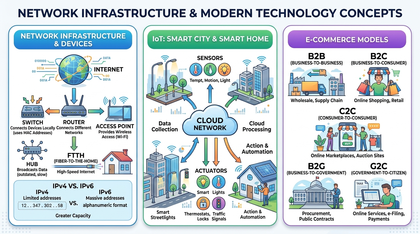แผนภาพโครงสร้างเครือข่าย เทคโนโลยี IoT และโมเดลพาณิชย์อิเล็กทรอนิกส์