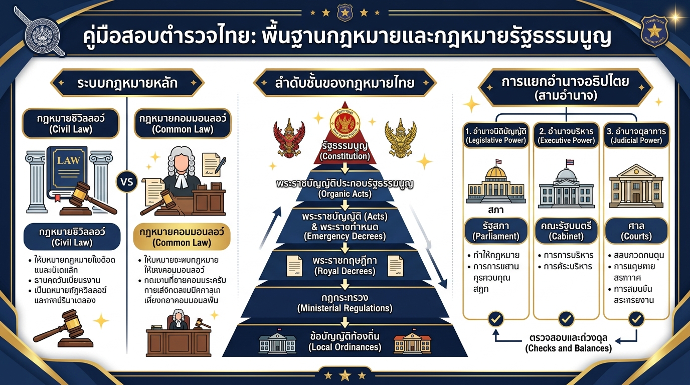 แผนภาพสรุปพื้นฐานกฎหมายและรัฐธรรมนูญไทย
